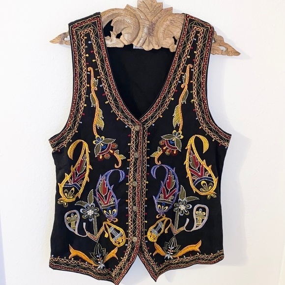 Vintage Tops - VINTAGE 90s Embellished Embroidered Vest